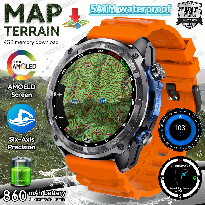 Android Smartwatch Accessories - 2025 Neue Geländekarte GPS-Smartwatch, 4 GB