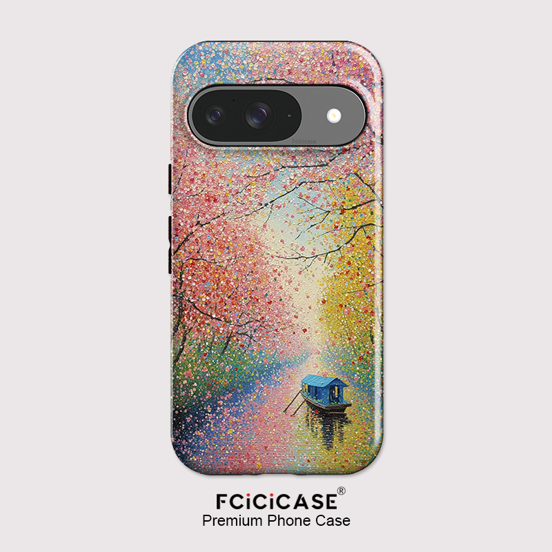 Google Pixel 8A - Fcicicase Bunte Baum- und Boot-Print-Handyhülle für